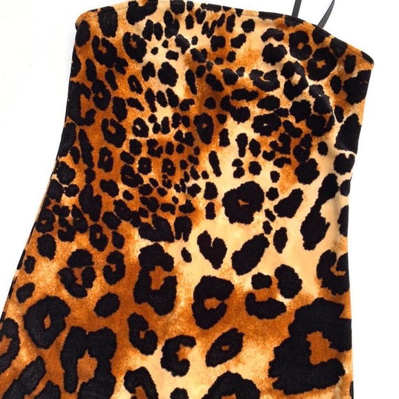 Forever 21 Small Animal Print Leopard Fabric Velvet Fuzzy Camisole Mini Dress - Picture 5 of 5
